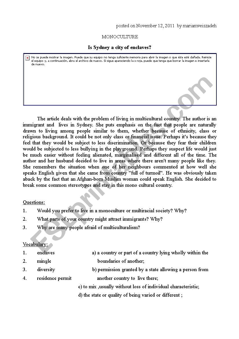 monoculture worksheet