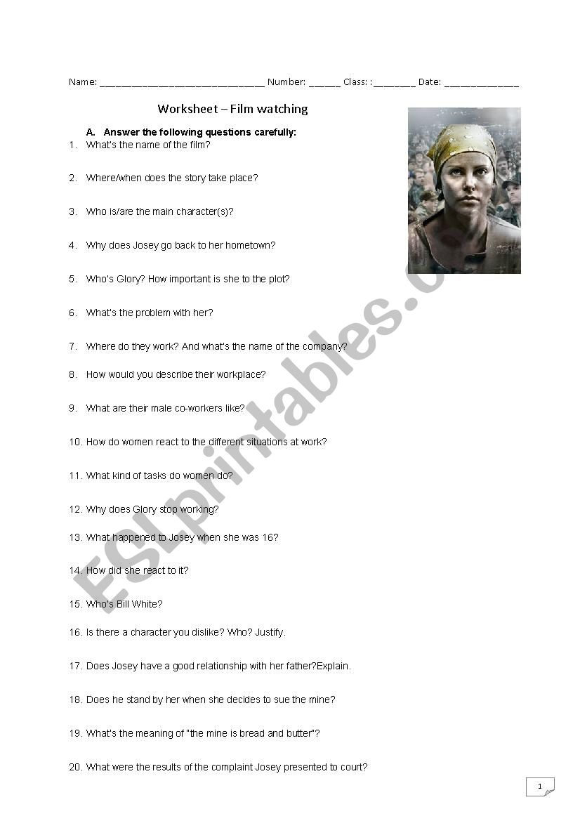 worksheet on the film 