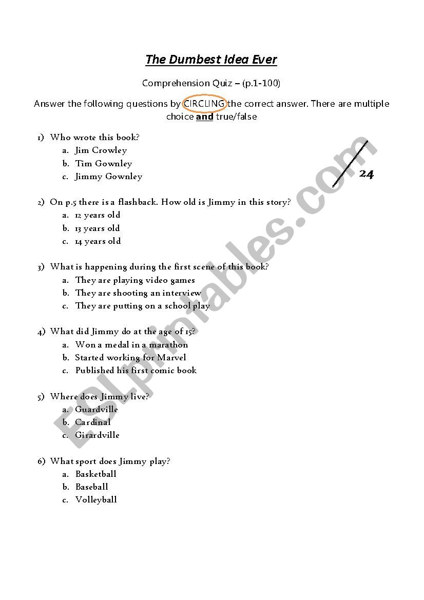 The Dumbest Idea Ever - Quiz worksheet