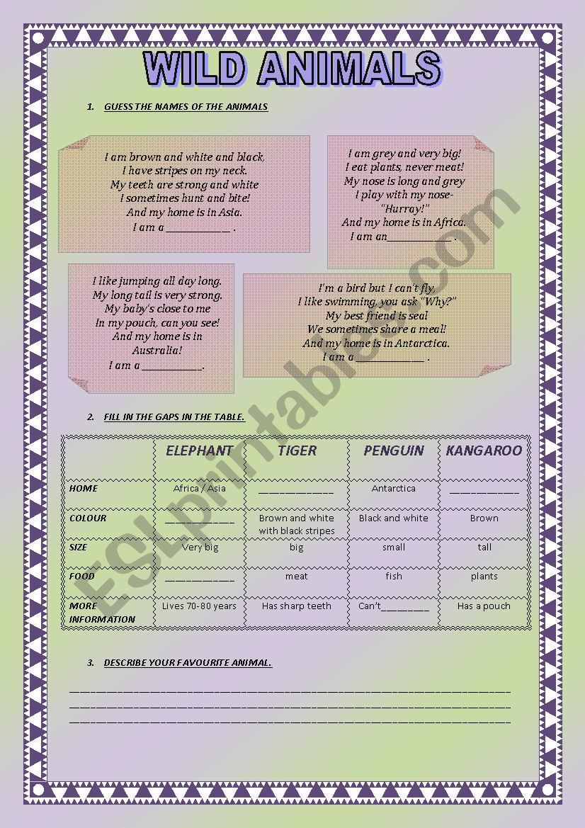 wild animals worksheet