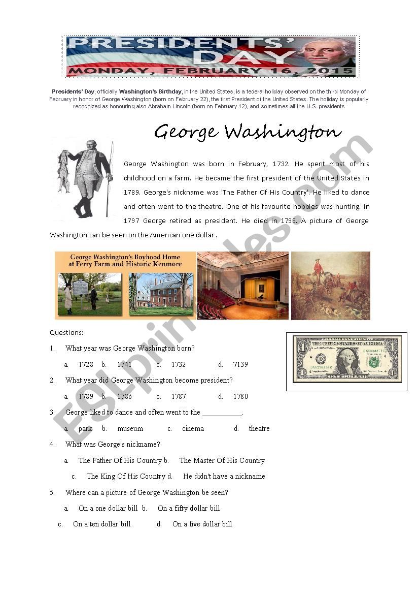 The president day worksheet