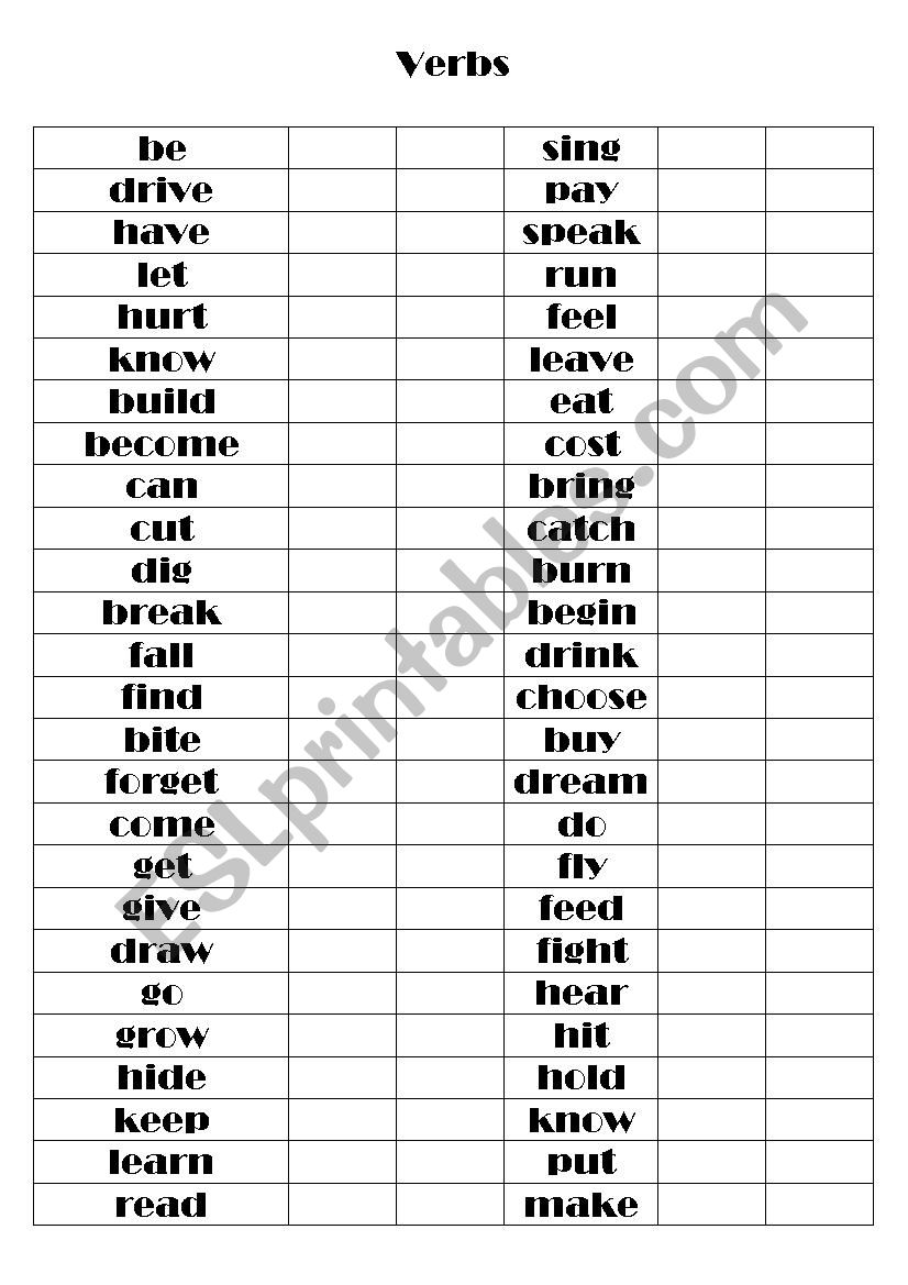 verbs revision worksheet