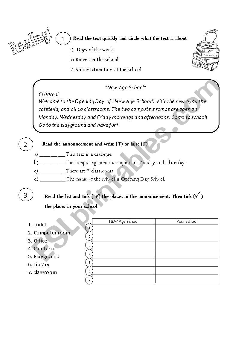 a new school worksheet
