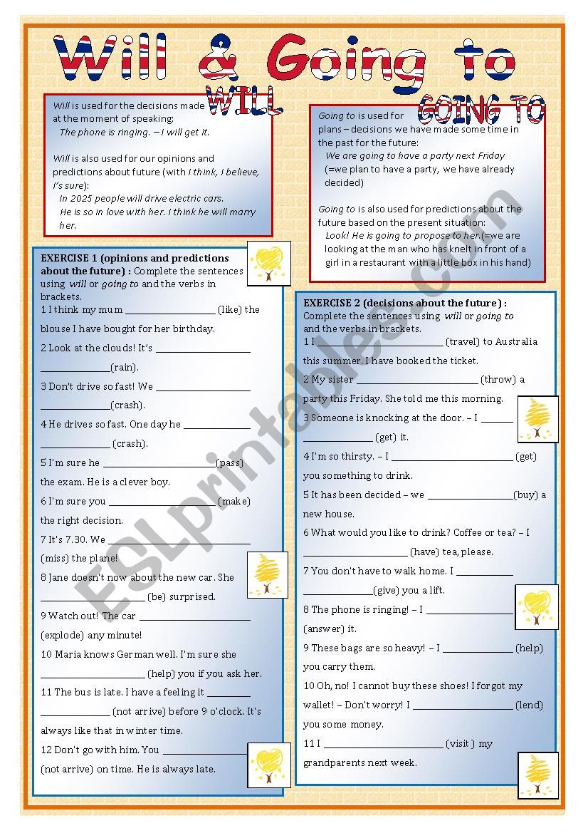 WILL AND GOING TO (2 pages with key)