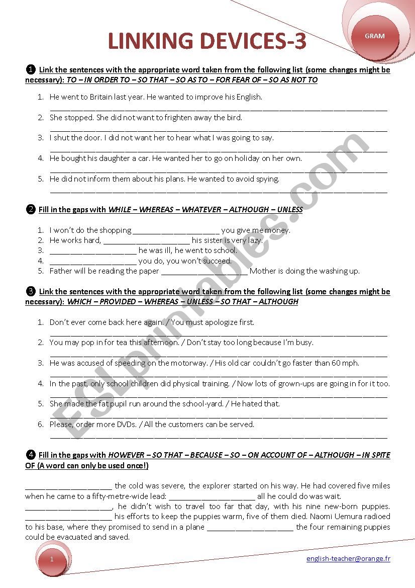 LINKING DEVICES 3 worksheet