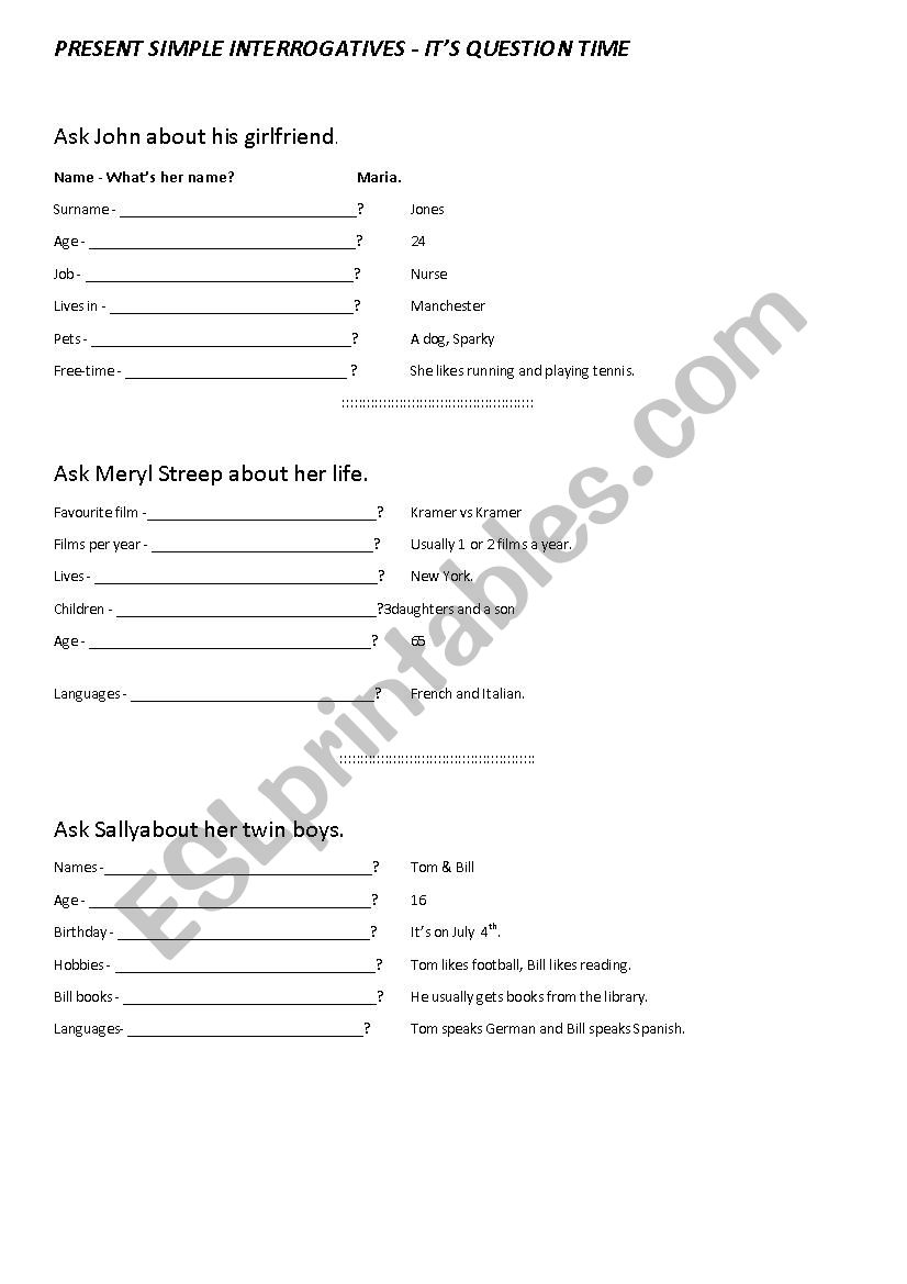 Present simple interrogatives - its question time