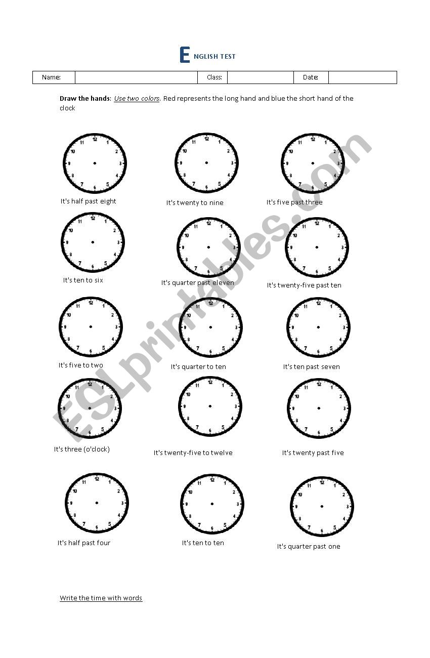 Test on The time worksheet