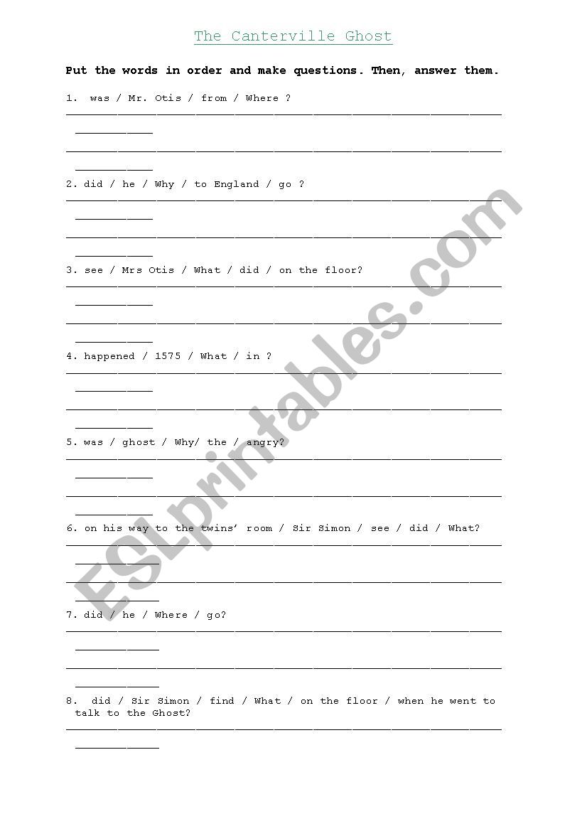 Canterville Ghost worksheet