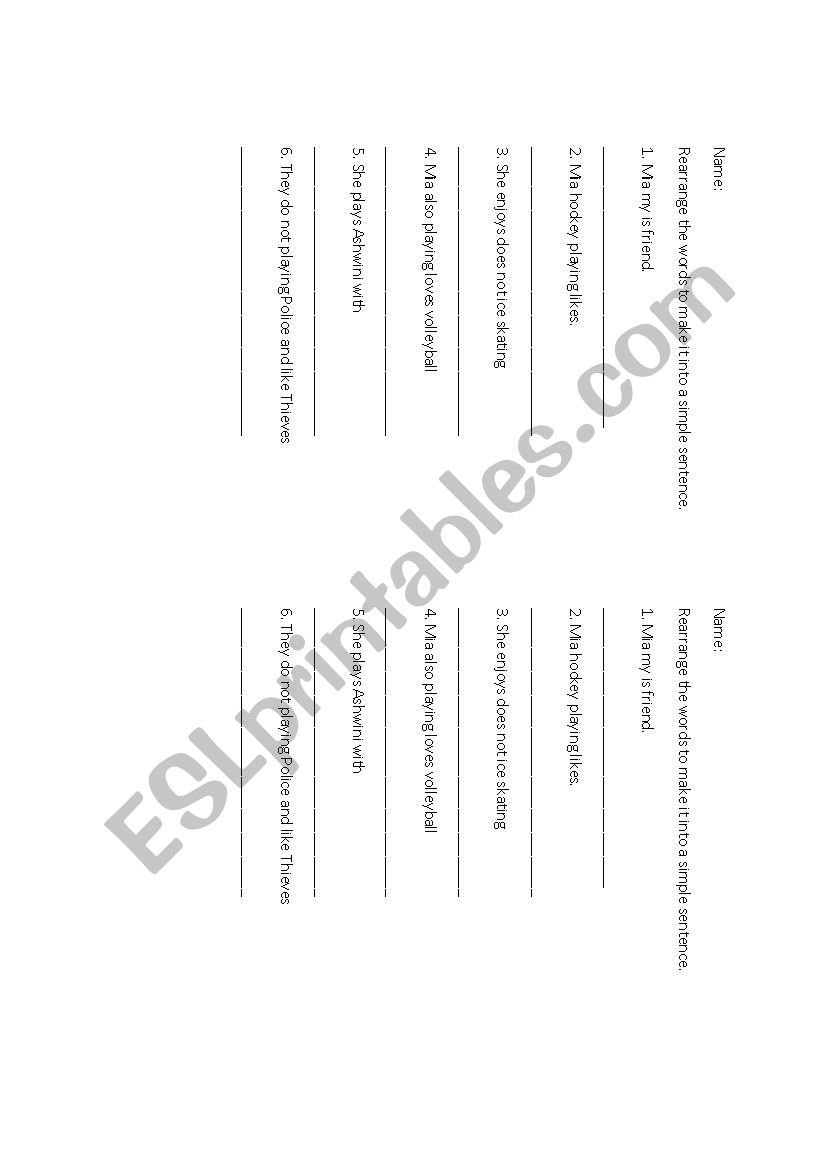 simple sentences tasksheet what games do you play?