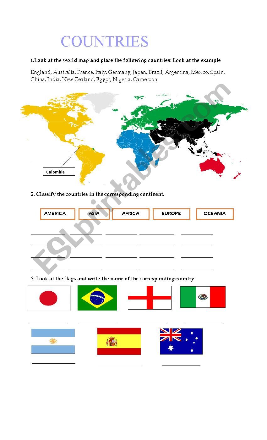 countries worksheet