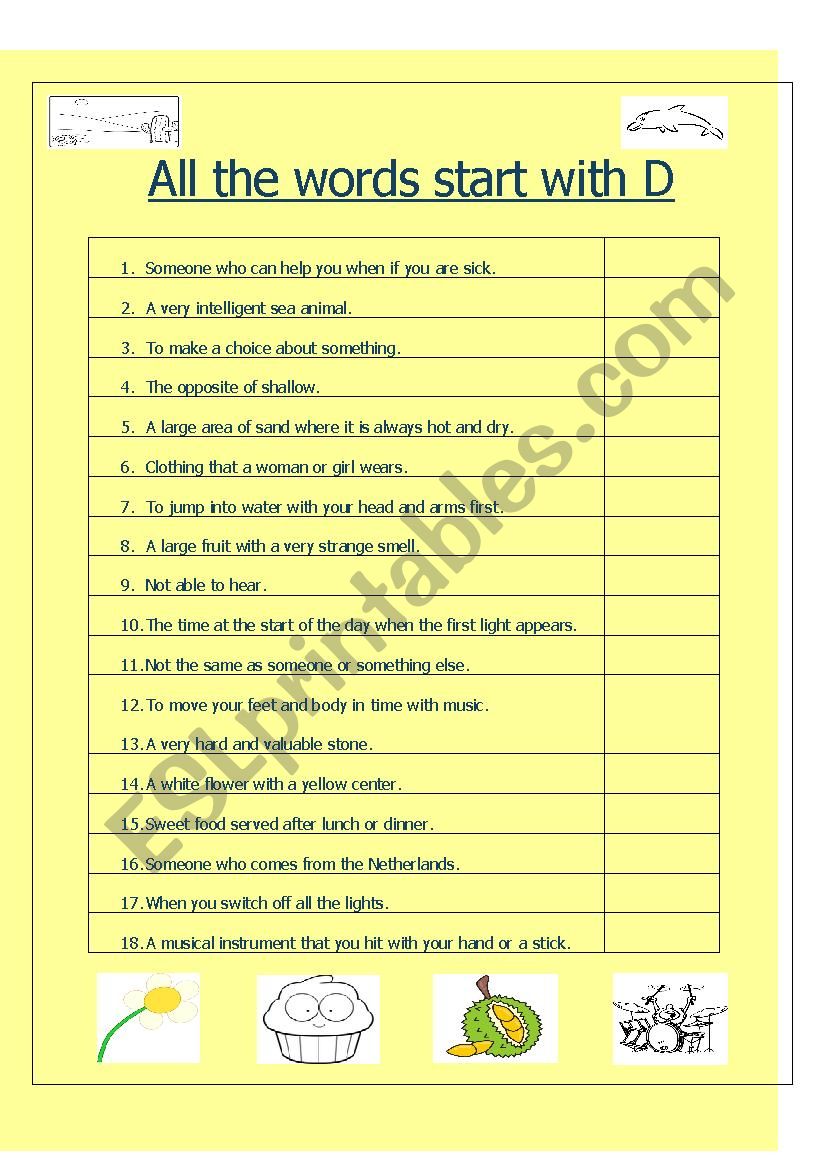 All the Words Start with D worksheet
