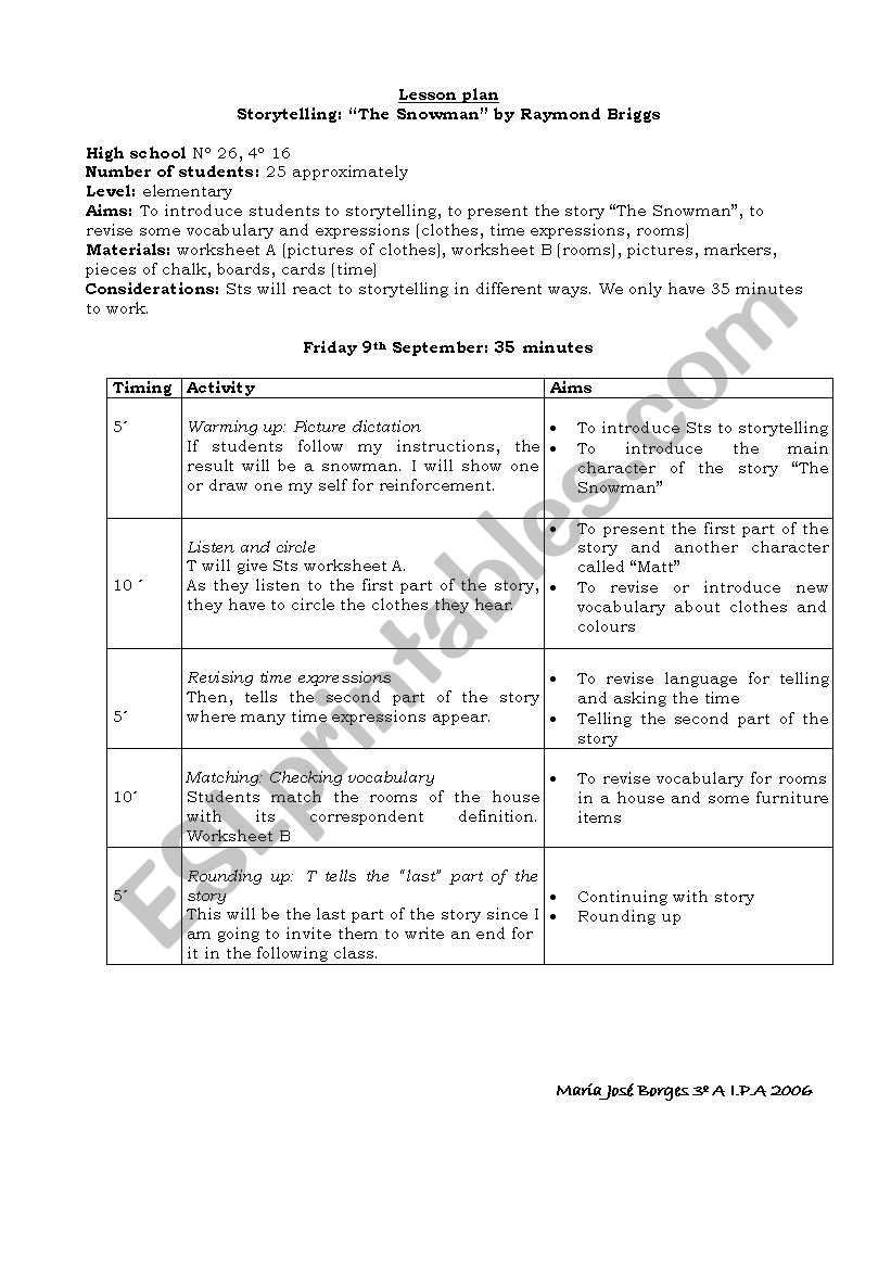 lesson plan story telling worksheet