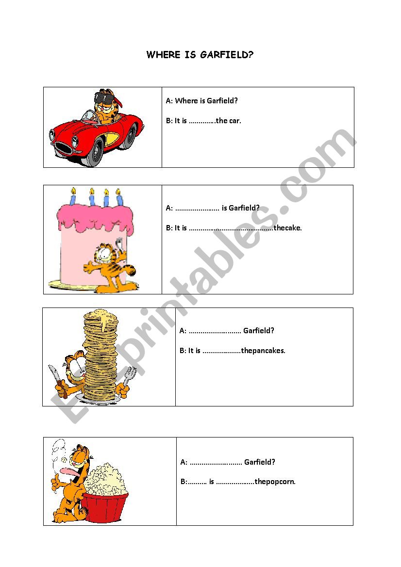 Where is Garfield? worksheet