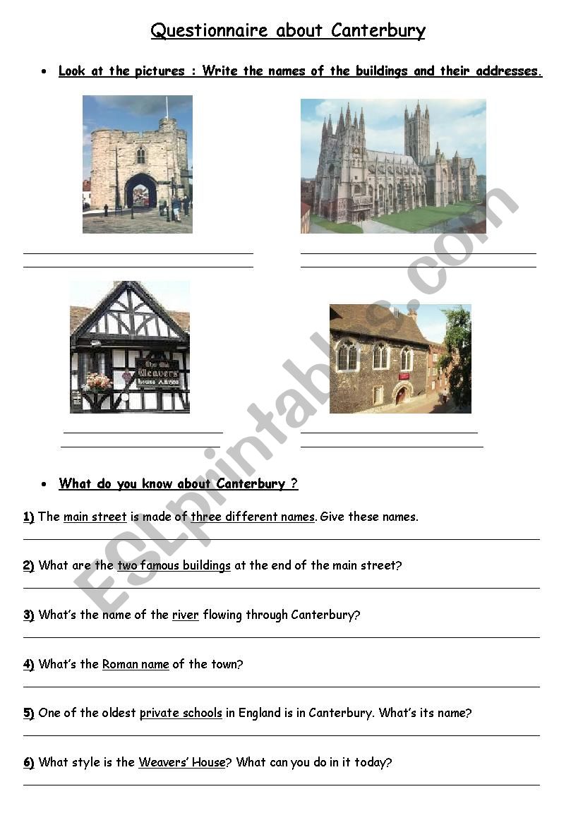 Canterbury Quiz worksheet