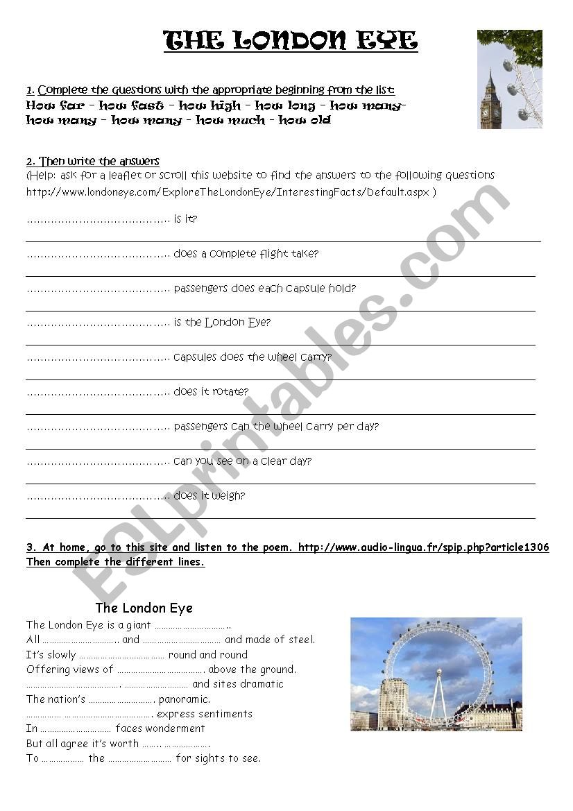 London Eye Questionnaire worksheet