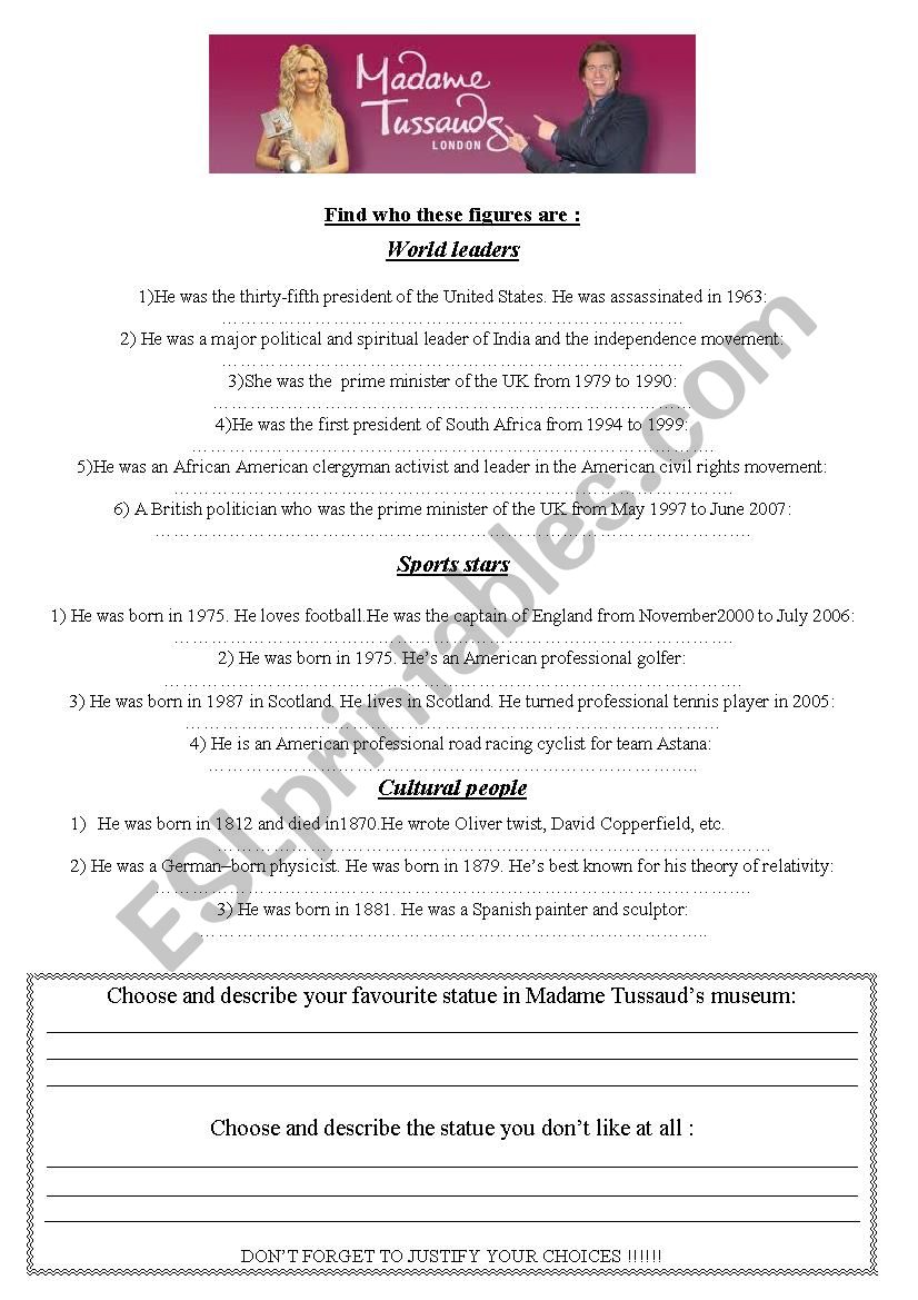 TUSSAUD worksheet