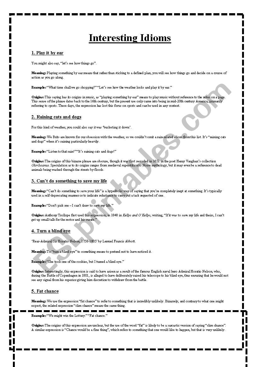 Interesting Idioms worksheet