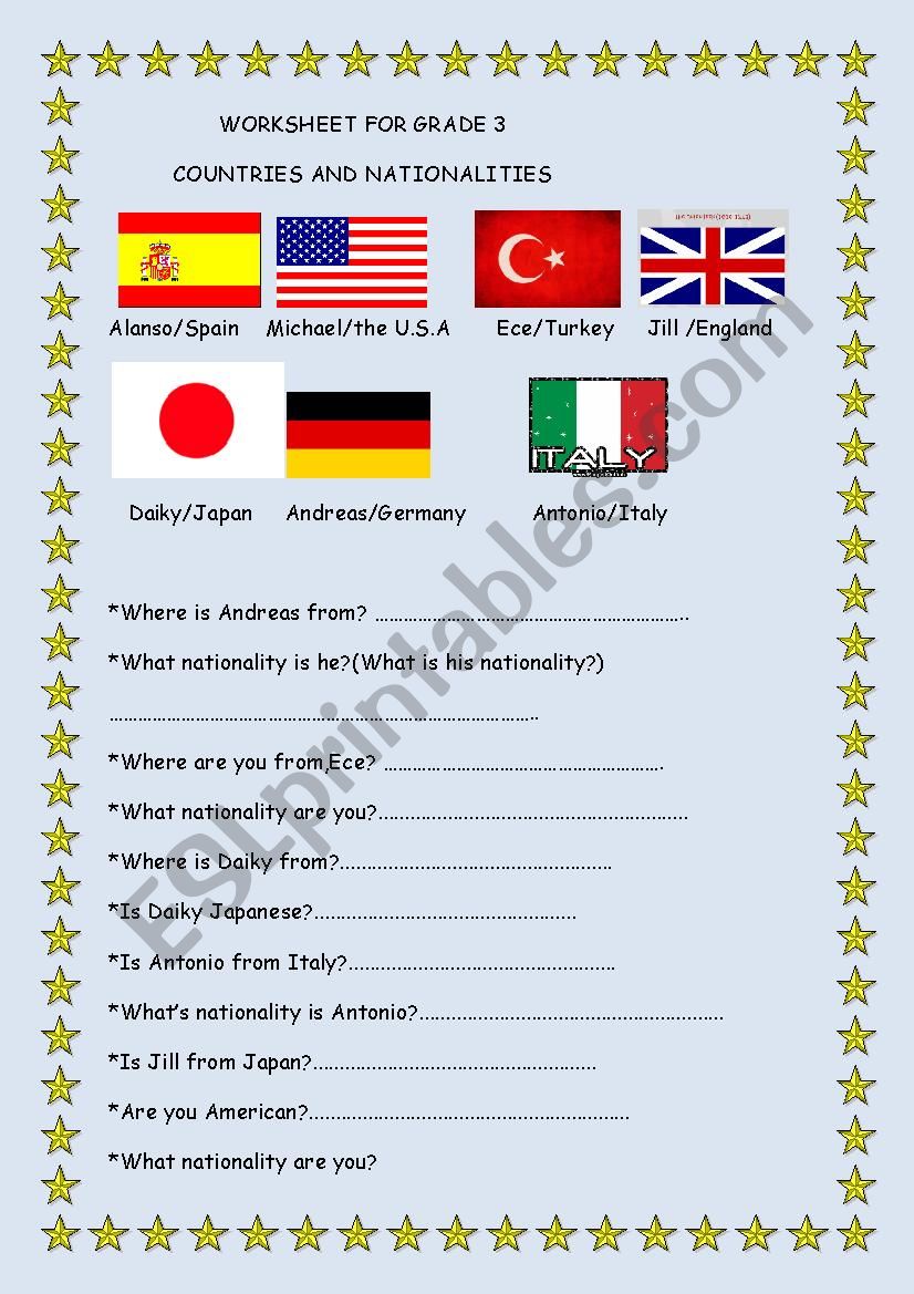 COUNTRIES/NATIONALITIES worksheet