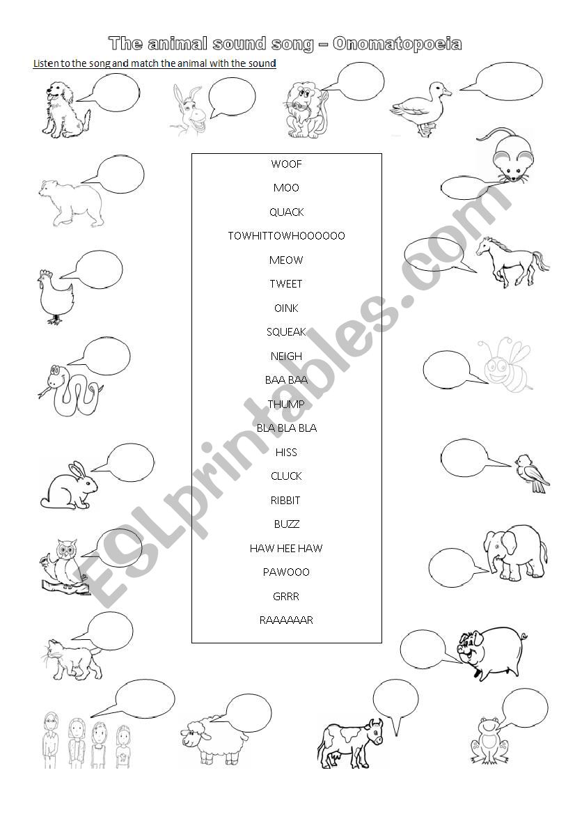 Onomatopoeia - Animal sounds worksheet