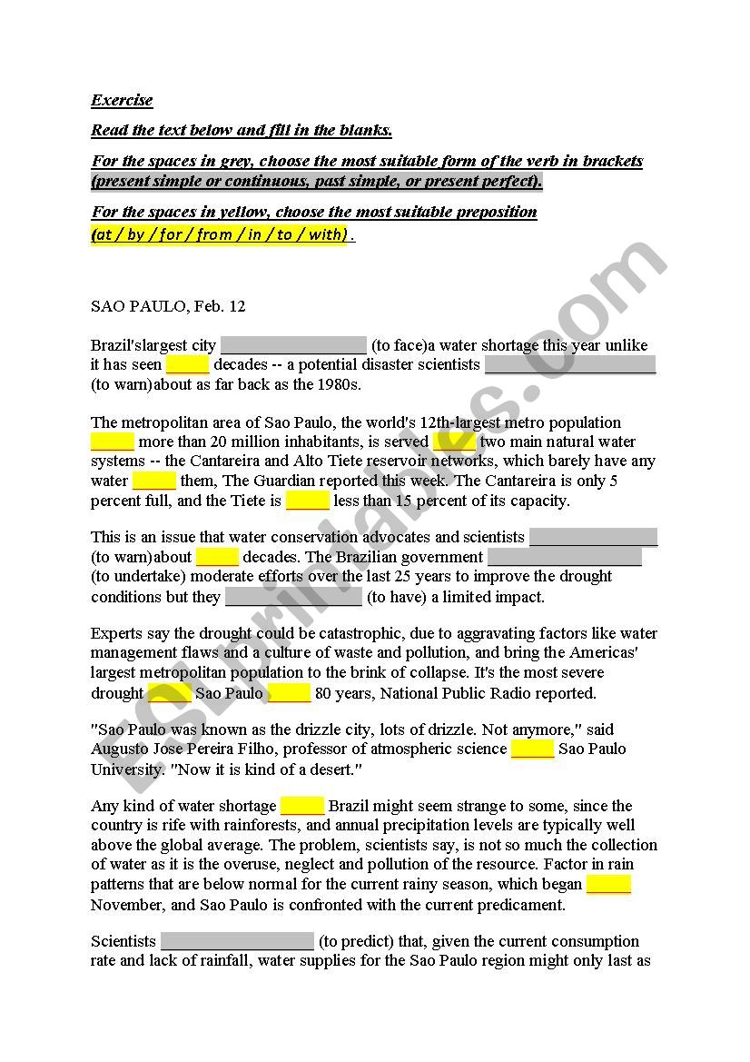 BrazilÂ´s water crisis worksheet