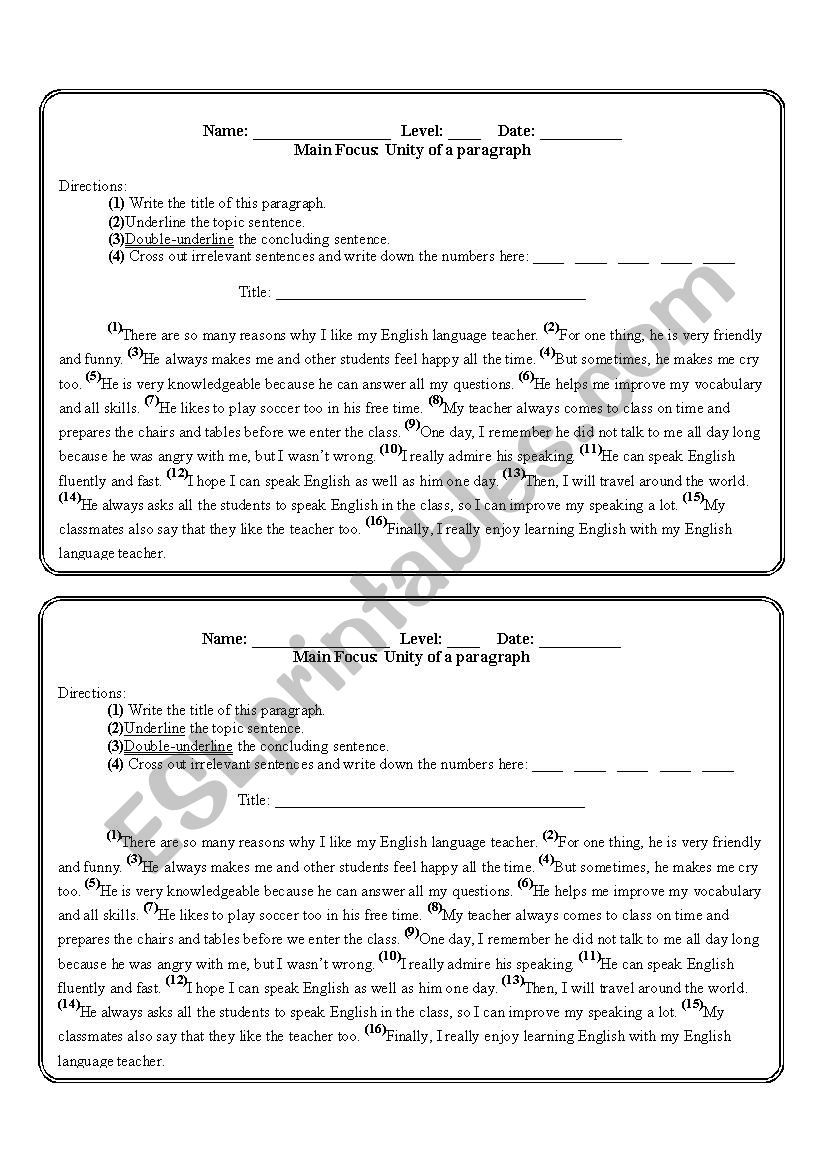 Irrelevant Sentences ESL Worksheet By Cheancheanchean