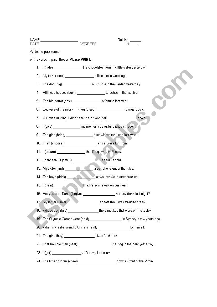 Irregular Verbs Practice worksheet