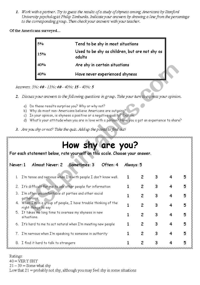 Personality worksheet