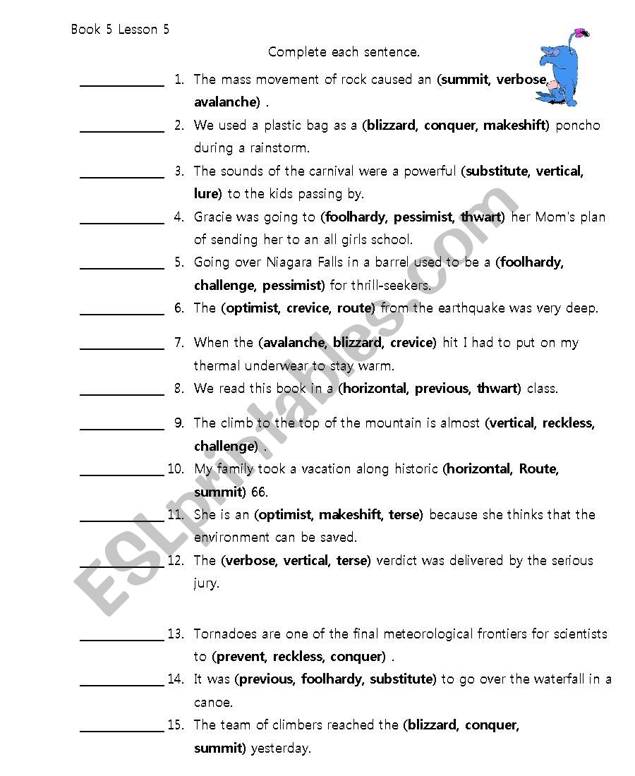 Wordly Wise Book 5 -Lesson 5 worksheet