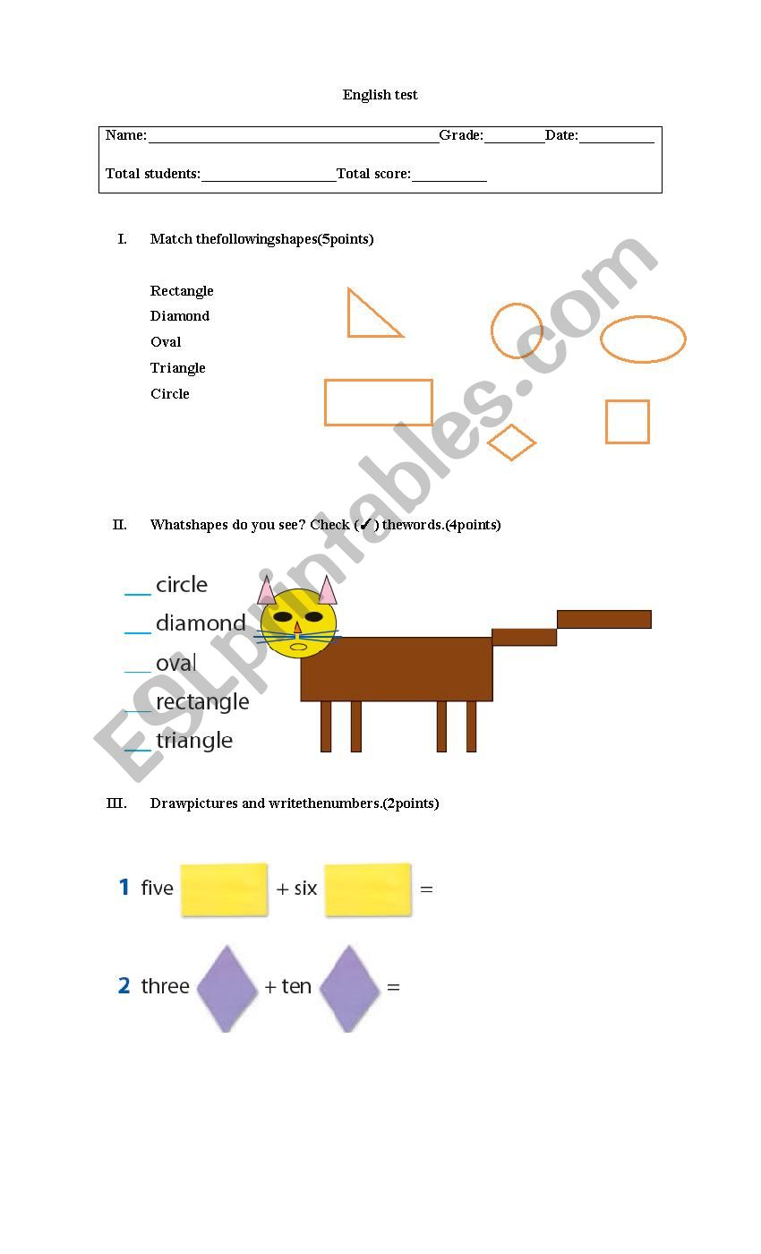 test shapes and numbers 1-20 worksheet