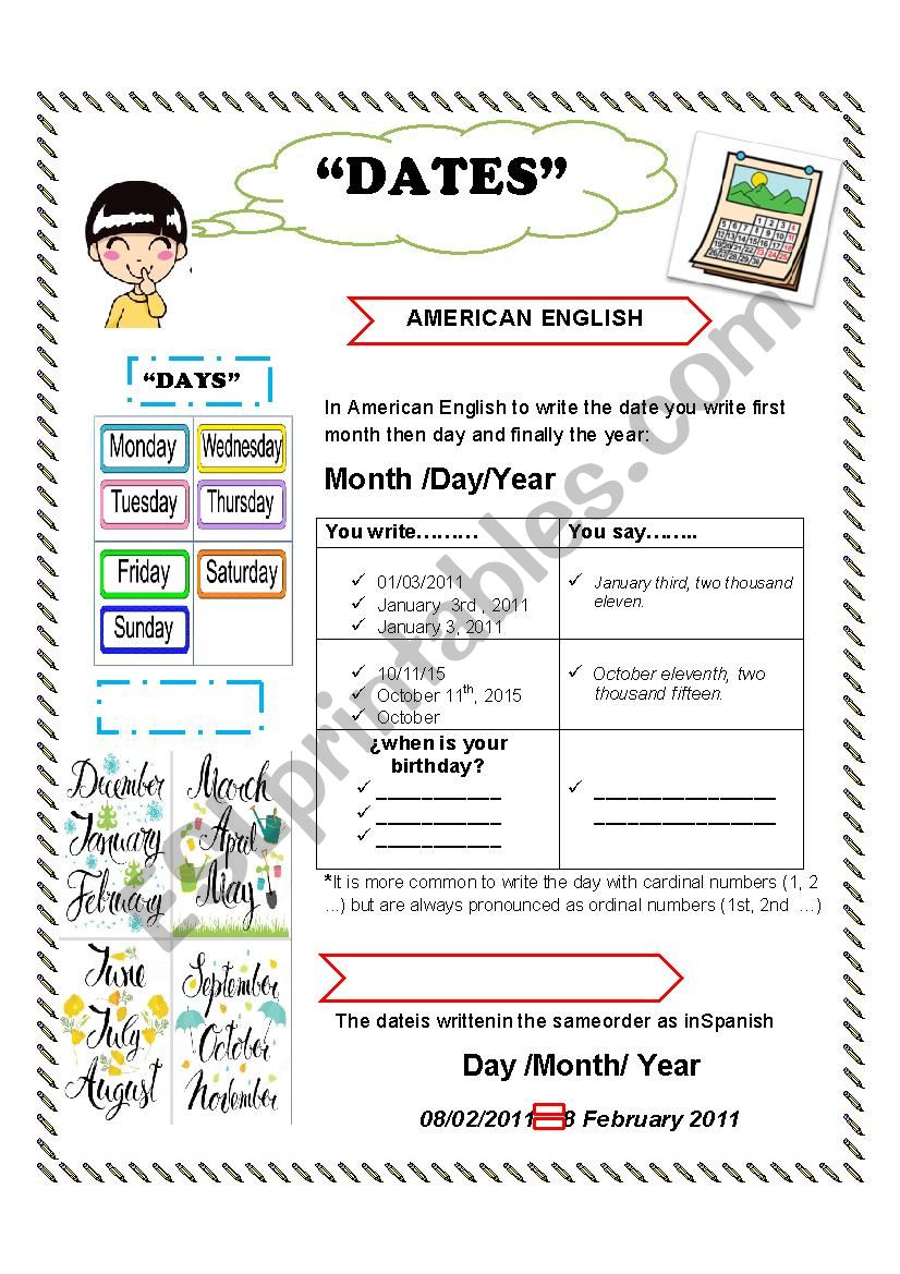 dates worksheet