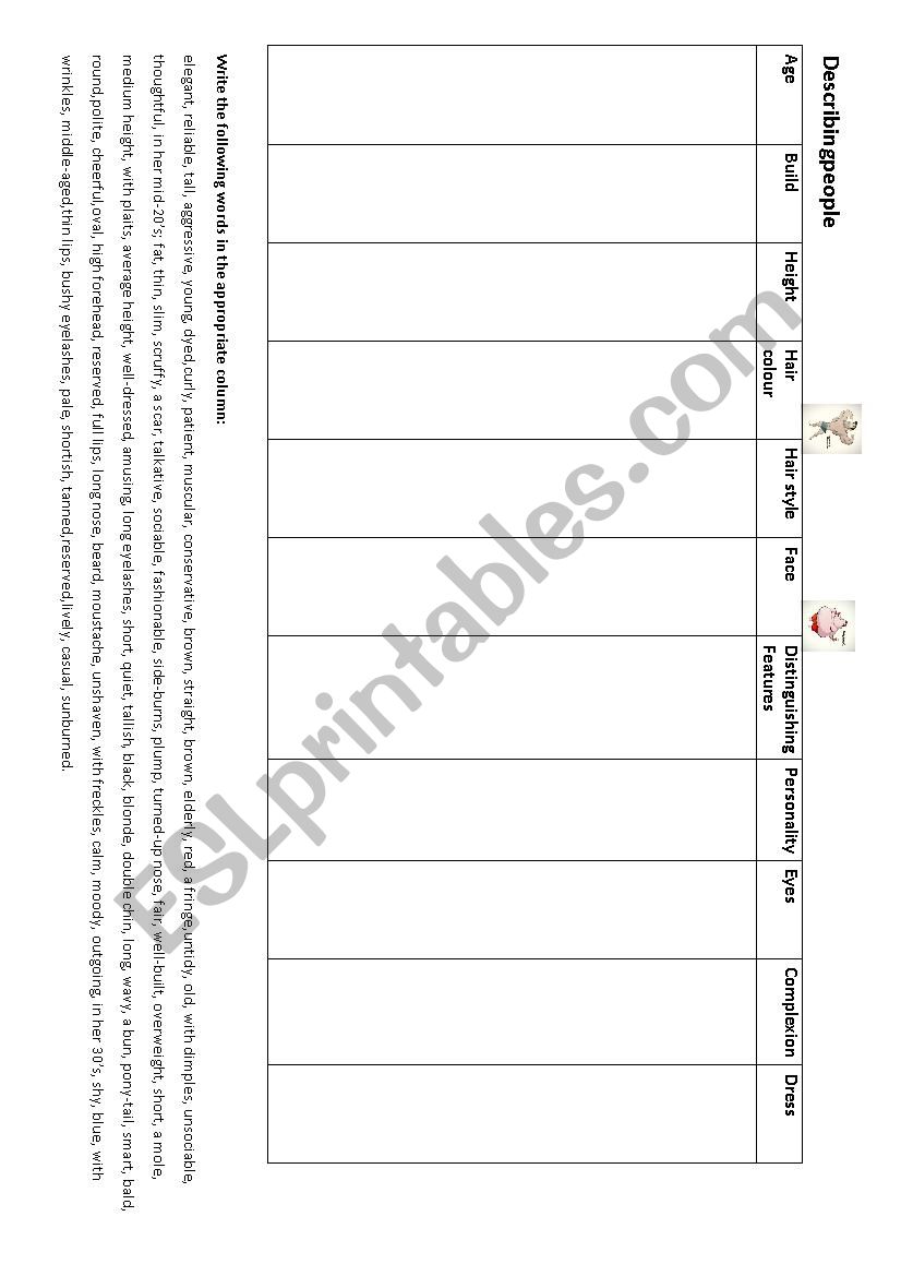 describing people worksheet