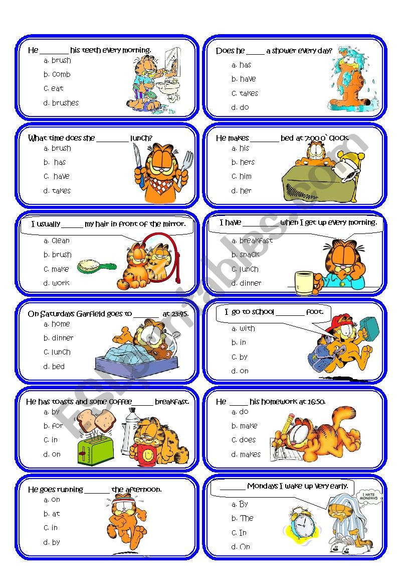 Cards Multiple Choice Daily Routine in Present Simple