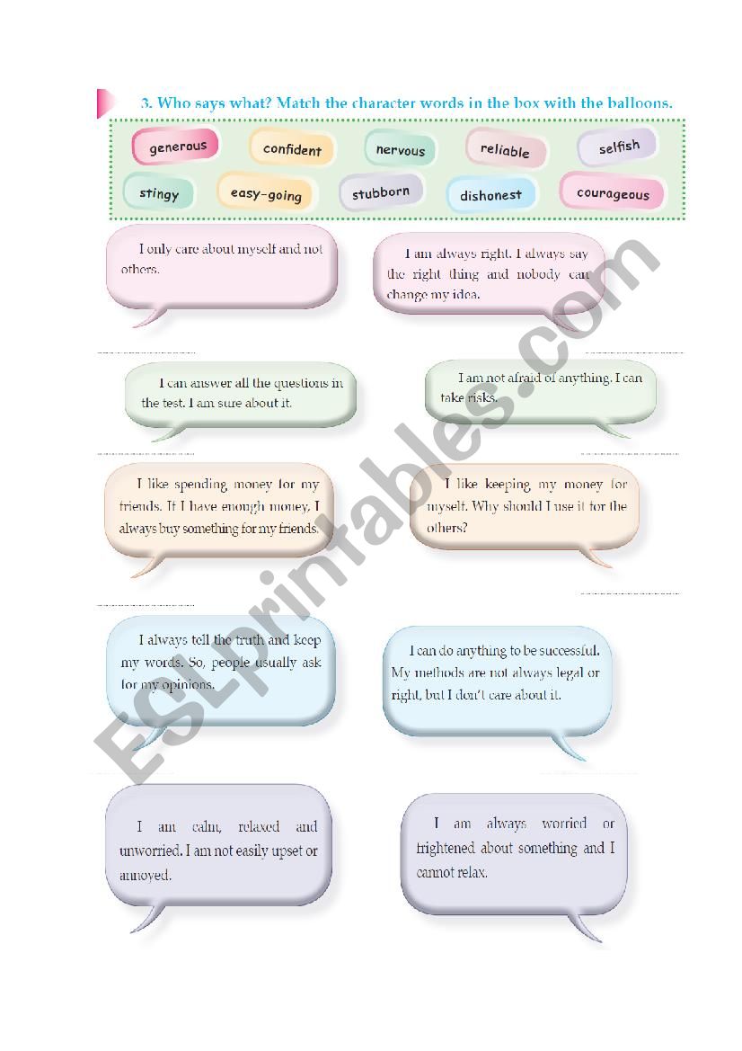 personality types worksheet