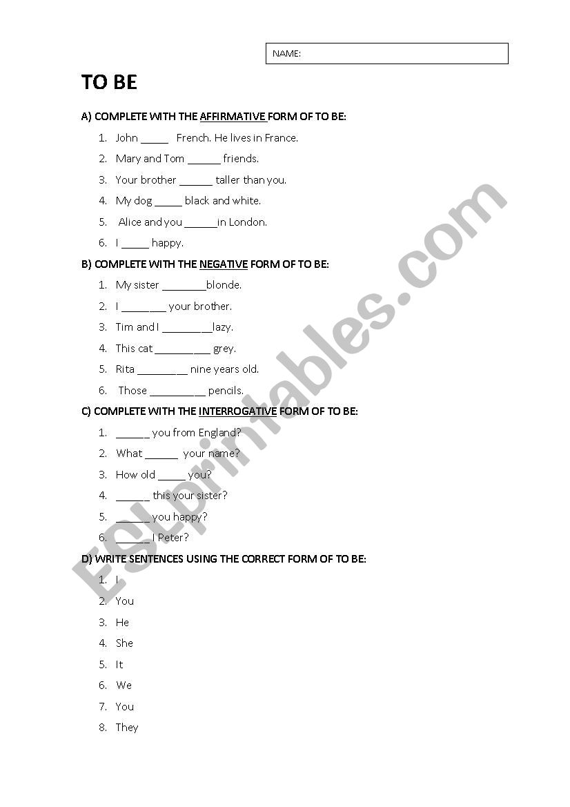 To Be / Have got worksheet