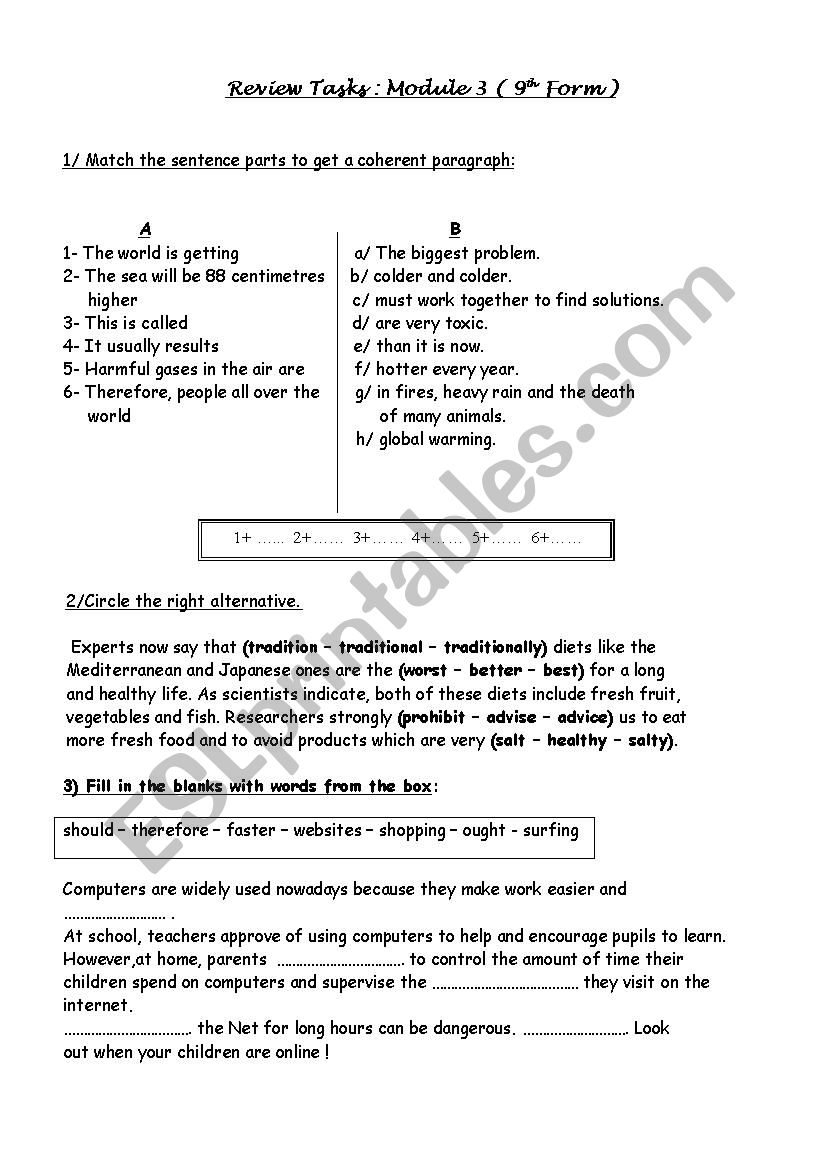 Review tasks for module 3 9th form 