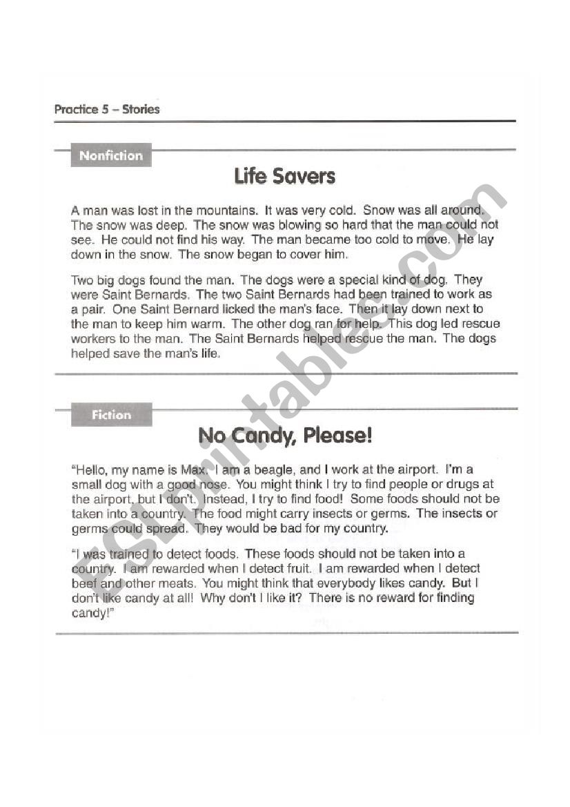 Nonfiction and Fiction - Reading Activity