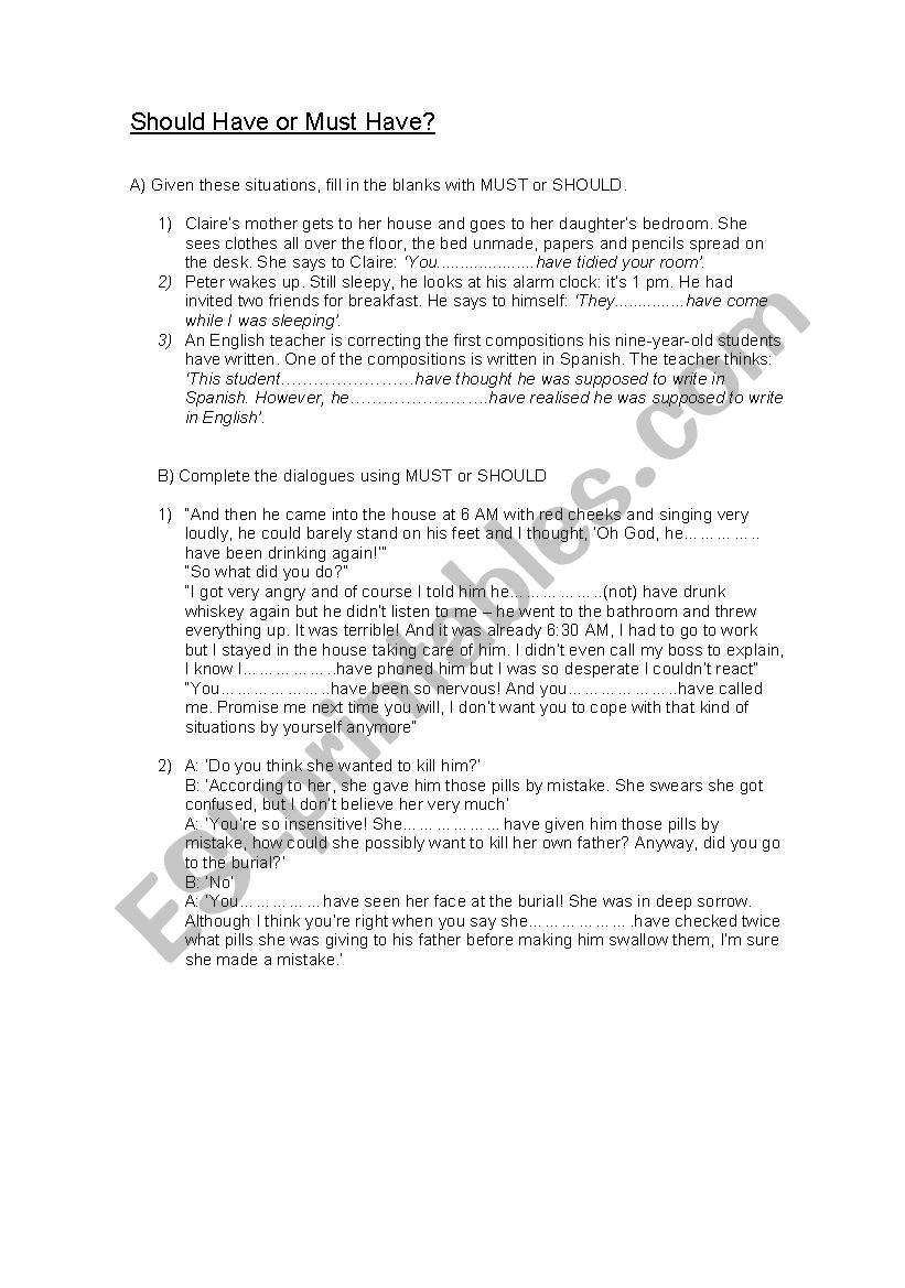 Should Have or Must Have? worksheet