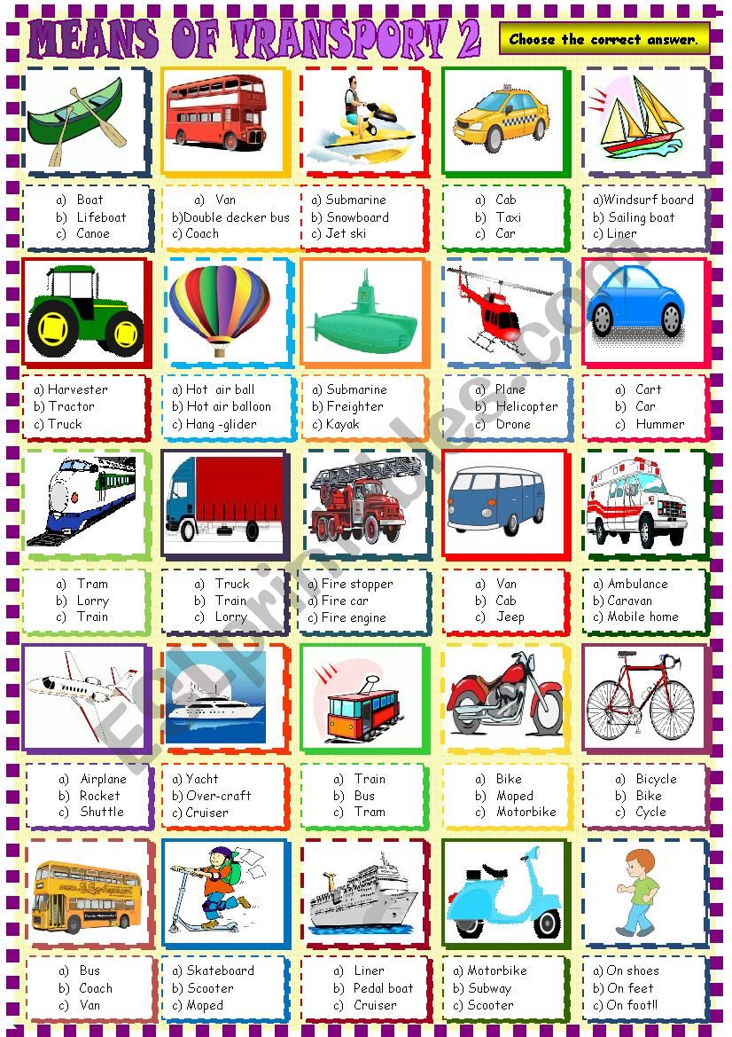 Means of transport multiple choice 2