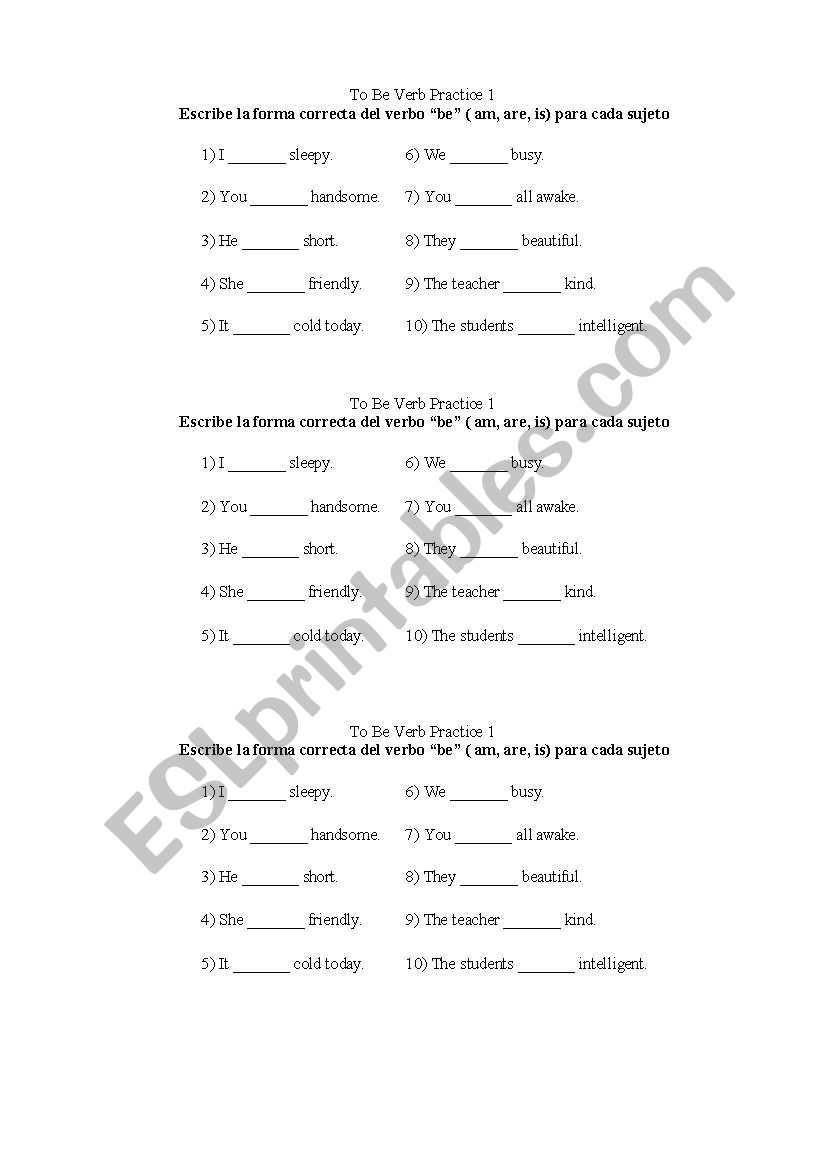 verb to be  worksheet