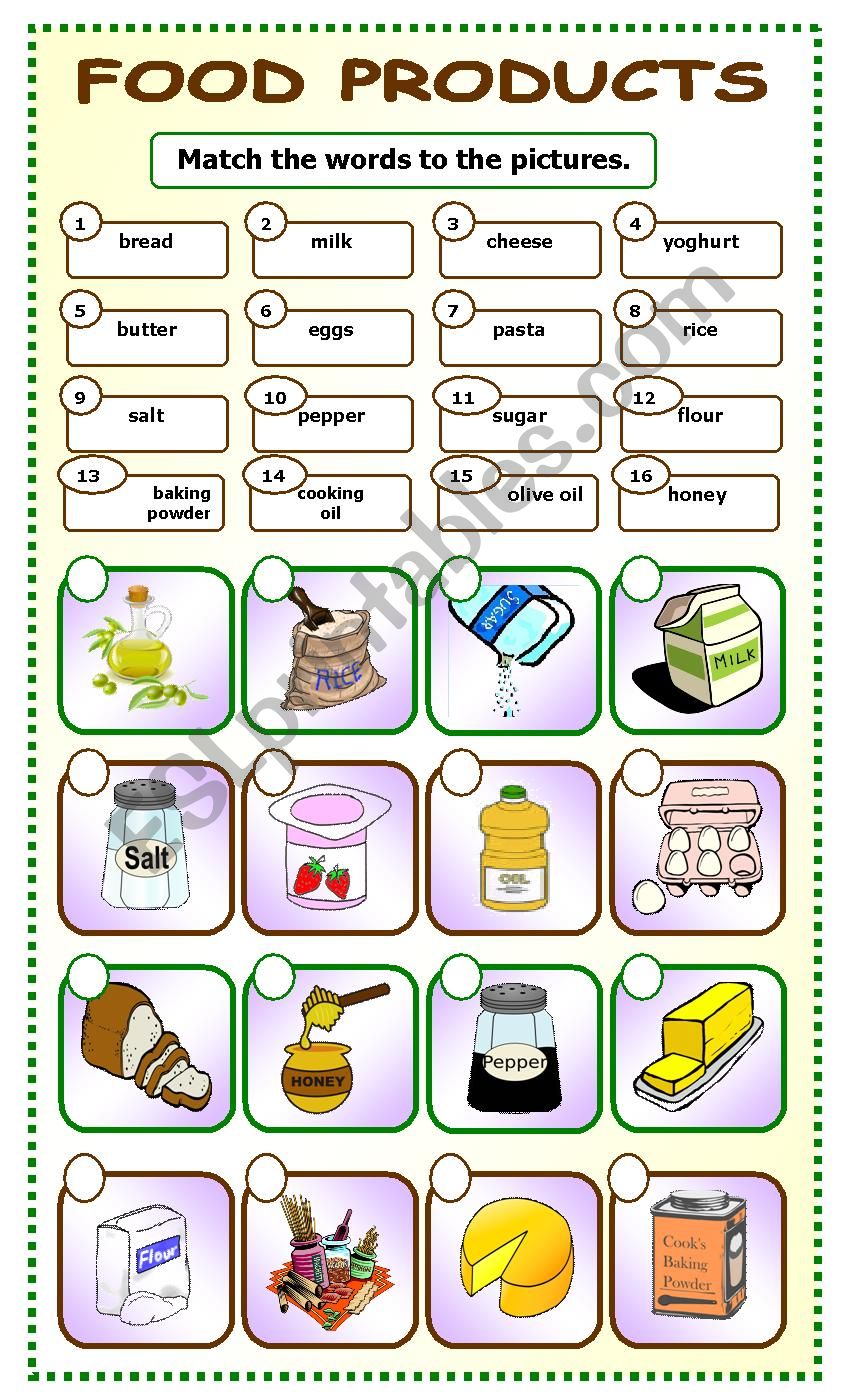 Food Products_matching_9 worksheet