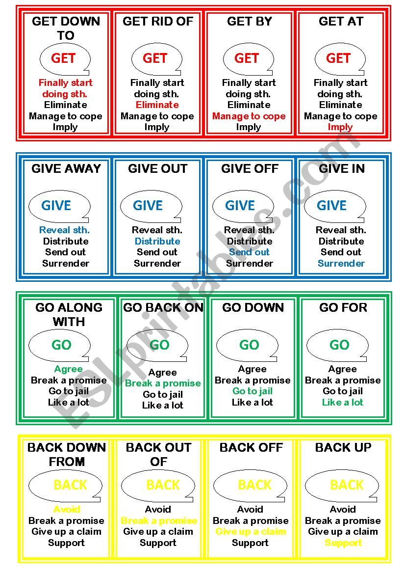 Phrasal verbs - Happy Families Game