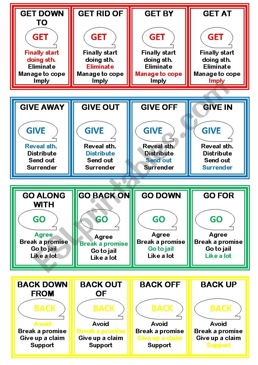 Phrasal verbs - Happy Families Game