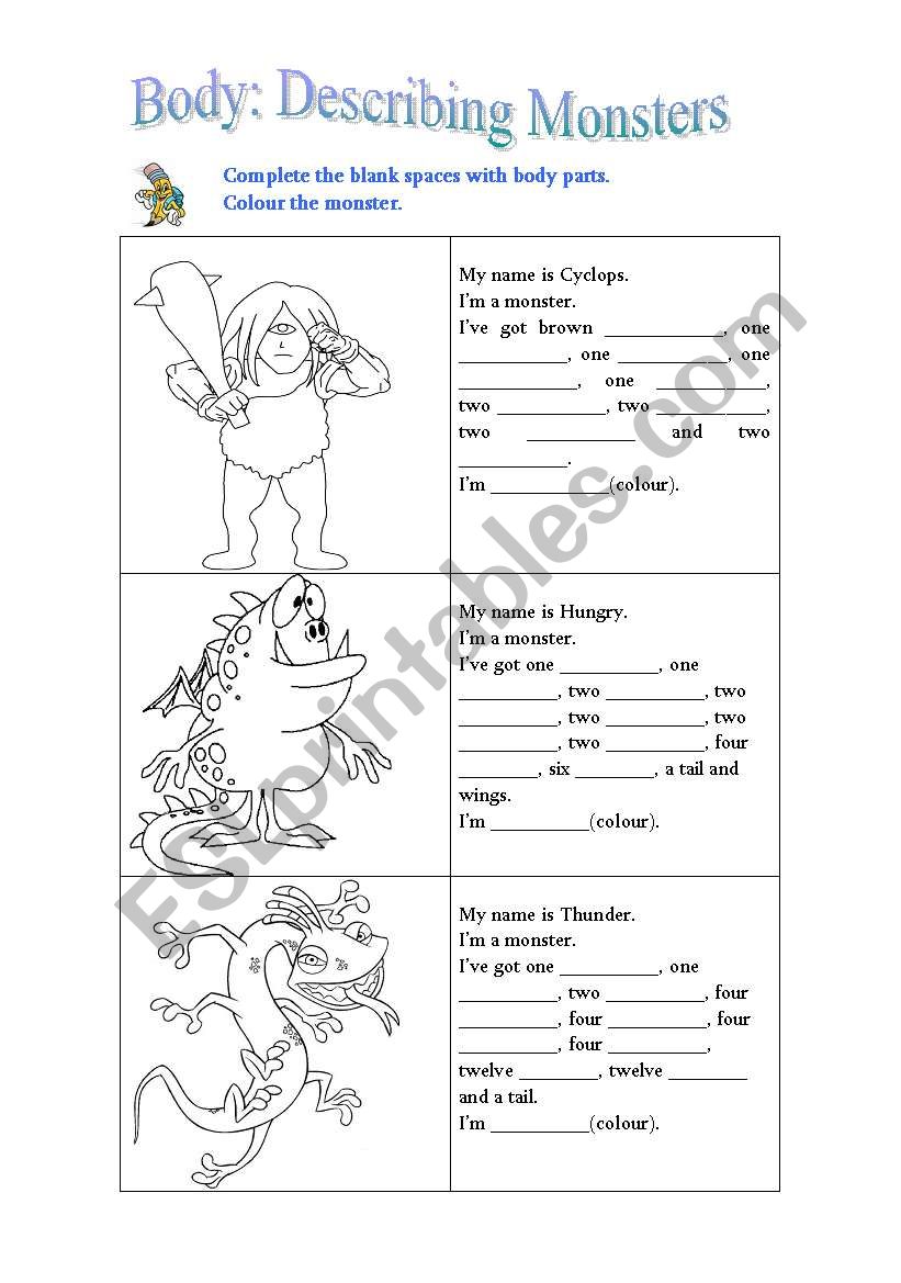 Describing monsters worksheet