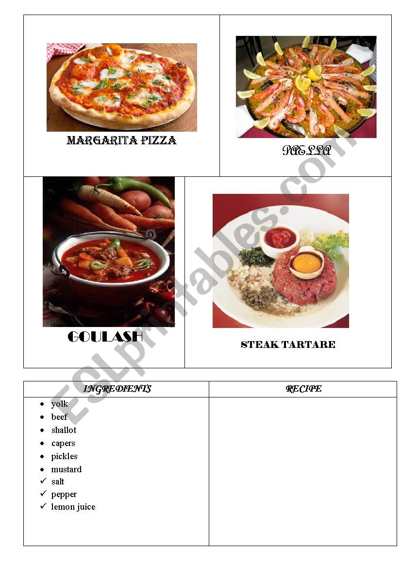Food Recipes worksheet