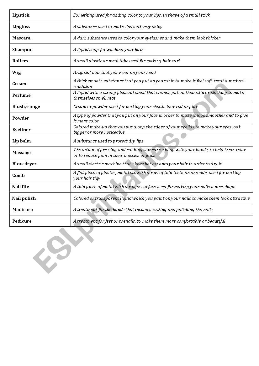 Beauty terms matching exercise