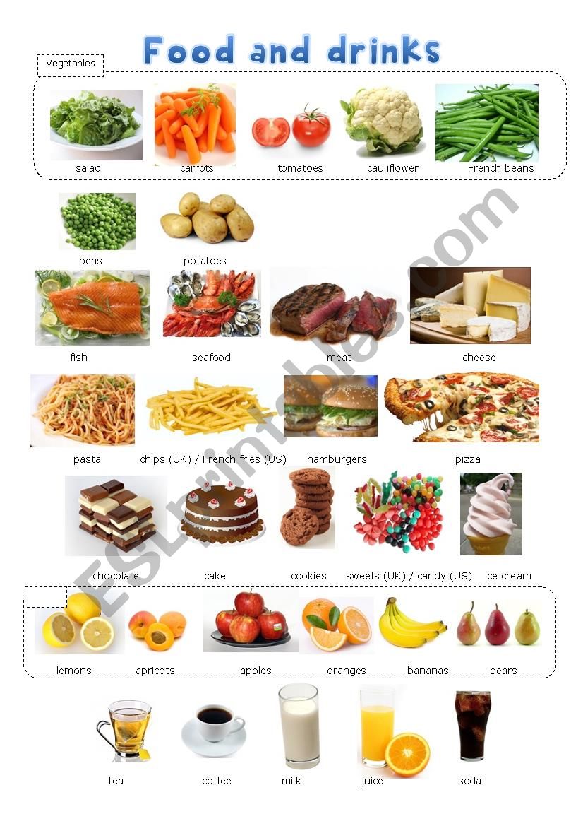 Food and drinks worksheet