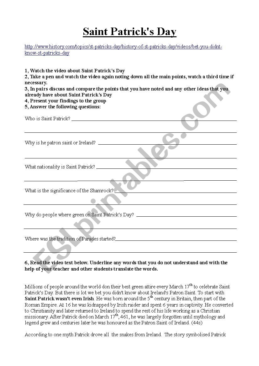 St Patricks Day worksheet worksheet