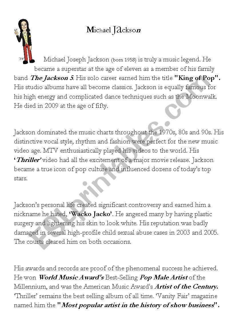 Reading Comprehension : Michael Jackson story