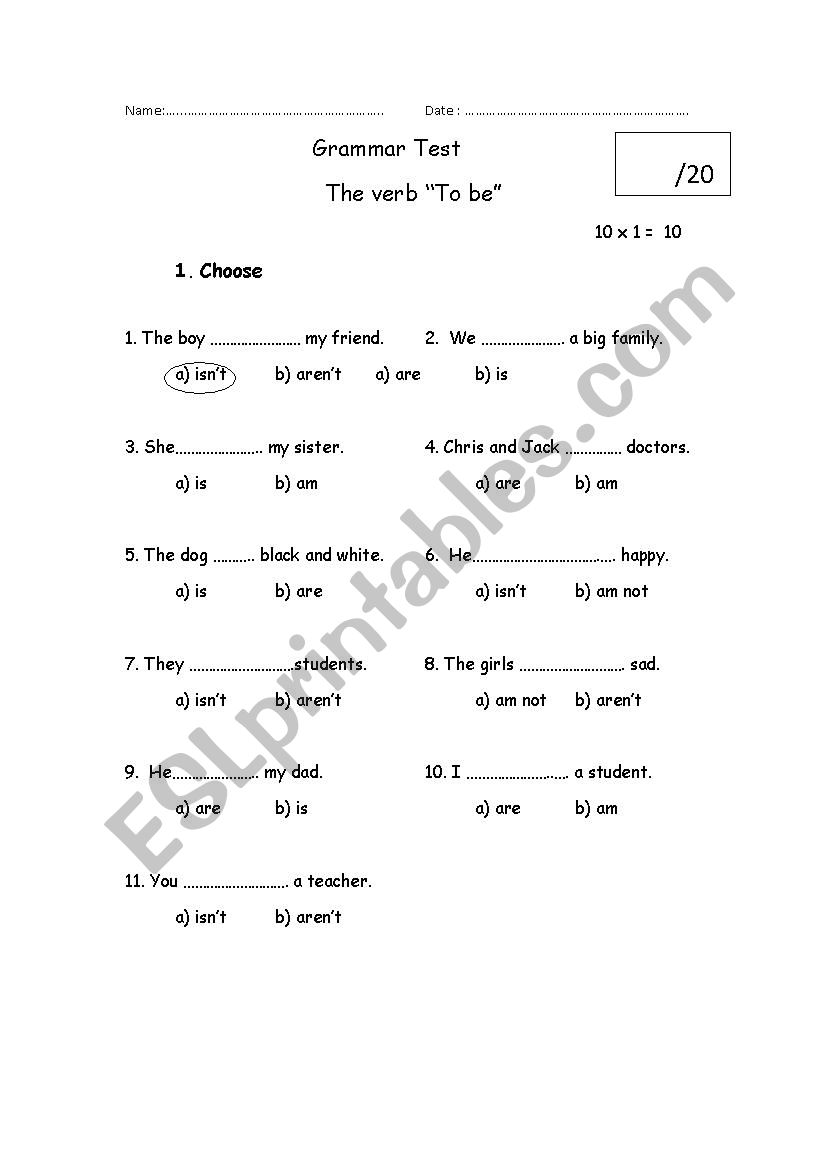 Test   :The verb 