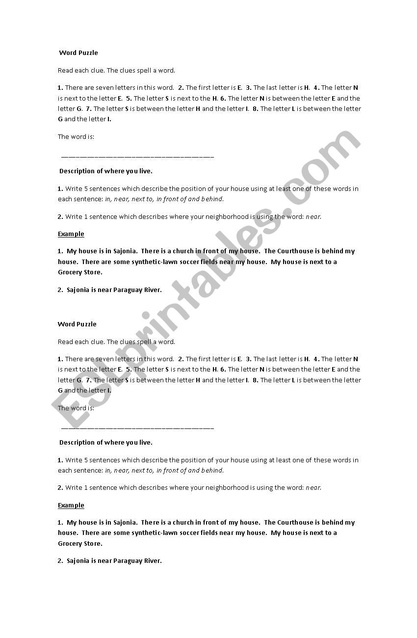 Prepositions of place.  worksheet